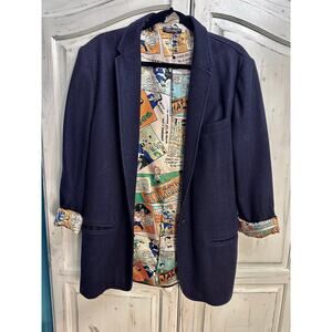 VINTAGE 80's ET VOUS WOOL BLEND COMIC LINED BLAZER JACKET MADE IN FRANCE